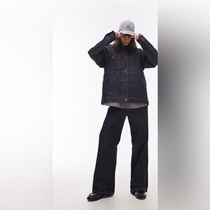 ASOS Topshop Women's Dark Blue Coated Denim Shirt Jacket chore barn trench 4